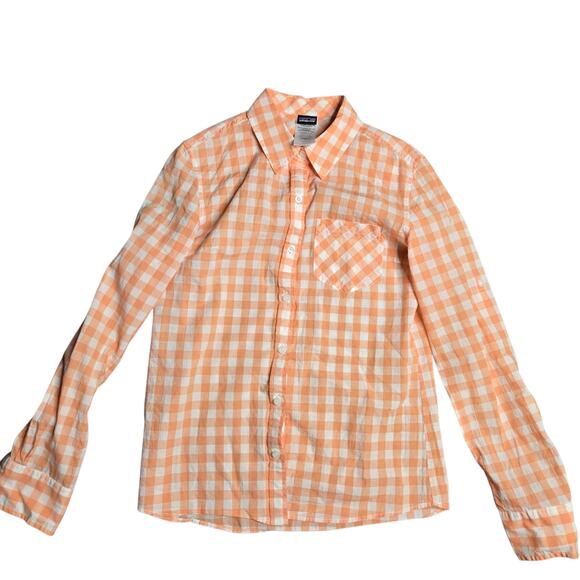 Patagonia Women's Long-Sleeve Orange Plaid Button Down Shirt Size: 2 - Picture 1 of 3